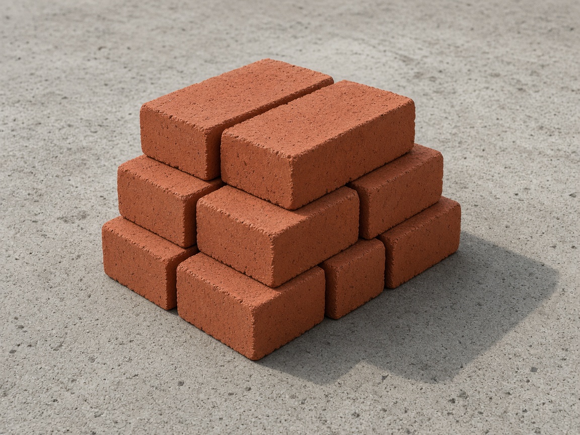 Stos czerwonych cegieł na szarym betonie